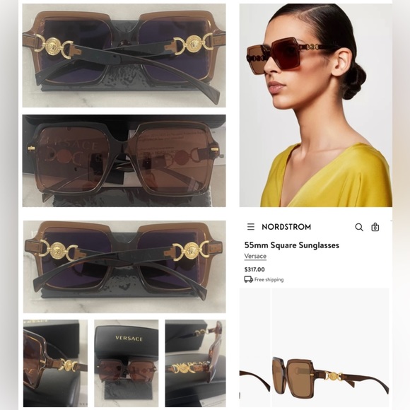 VERSACE LOGO MEDALLIONS FOR A SIGNATURE STATEMENT ON TRANSPARENT BROWN SUNNIES - Picture 9 of 16